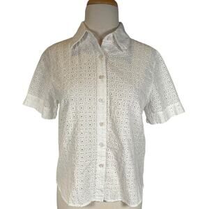 Vintage Alfred Dunner Petite 6 White Eyelet Cottagecore Short Sleeve 100%Cotton